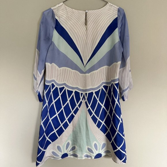 Vintage blue white dress size M Silk Fibre - Picture 2 of 9
